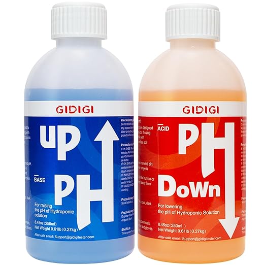 Hydroponics pH Up Down Solution pH Control Kit,pH Adjuster for Hydroponic, Aquaponic, Balance Nutrient Solution, Include pH Test Strips(8.45oz/250ml)