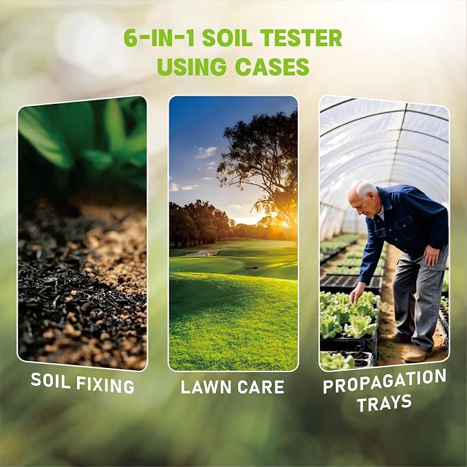 6-in-1 Soil Moisture Meter Soil PH/Soil Moisture/Plant Temperature/Humidity and Sunlight, Soil Test Meter, Agriculture Tools for Garden, Lawn, Plant Care, Farm and Indoor Outdoor Plants