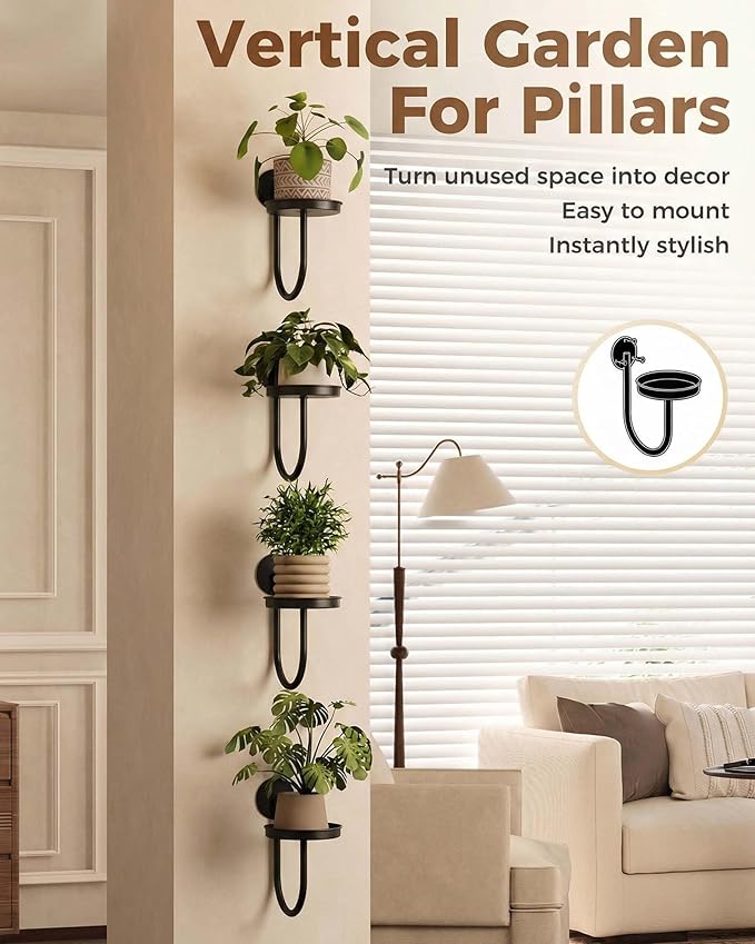 Leaf&lull Wall Planter Hanging Planters for Indoor Plants Plant Hanger Wall Mount Hanging Decor 4 Pack Black