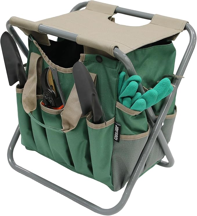 MDSTOP Folding Gardening Stool with Detachable Storage Tote Bag, Gardening Tools Set Organizer for Fishing Outdoor Sports Hiking Camping Garden, Gardening Gifts for Mom/Dad and Gardeners