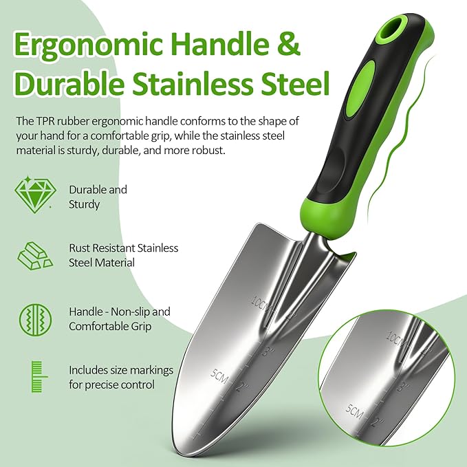 Garden Tool Set with Floral Bag,9-Piece Stainless Steel Gardening Hand Tool with Rubber Non-Slip Handle,Yard Tools Gifts for Women & Seniors,for Planting, Weeding & Seedling Transplanting