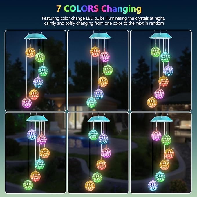 Toodour Solar Wind Chime, Color Changing Moroccan Ball Wind Chimes, LED Decorative Mobile, Gifts for Mom, Waterproof Outdoor Decorative Lights for Garden, Patio, Party, Yard, Window Outdoor Decor