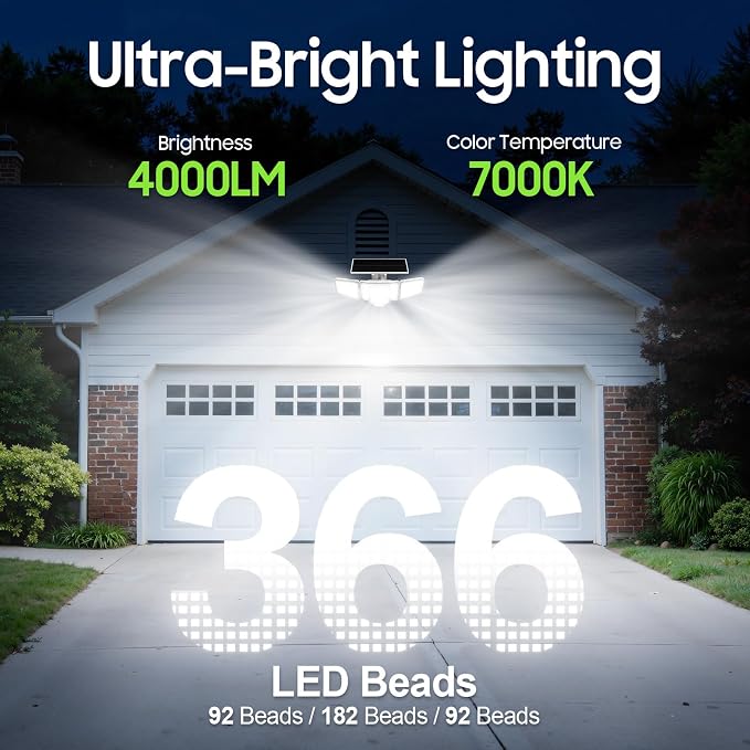 2026 Solar Flood Lights 4000LM, Dual Motion Sensor Solar Lights Outdoor Waterproof, Curved 300° Wide Beam & Large 3500mAh Adjustable Solar Security Lights for Yard-1Pack White