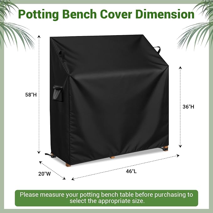 Kasla Potting Bench Cover, Waterproof Cover for Potting Table for Outdoors, Weatherproof Gardening Table for for Outsid Patio Garden Backyard - 46" L×20" W×36/58" H