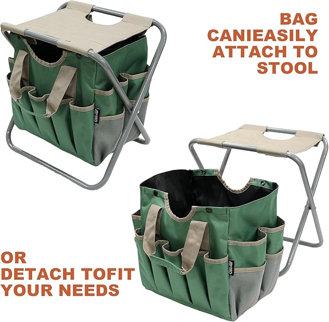 MDSTOP Folding Gardening Stool with Detachable Storage Tote Bag, Gardening Tools Set Organizer for Fishing Outdoor Sports Hiking Camping Garden, Gardening Gifts for Mom/Dad and Gardeners