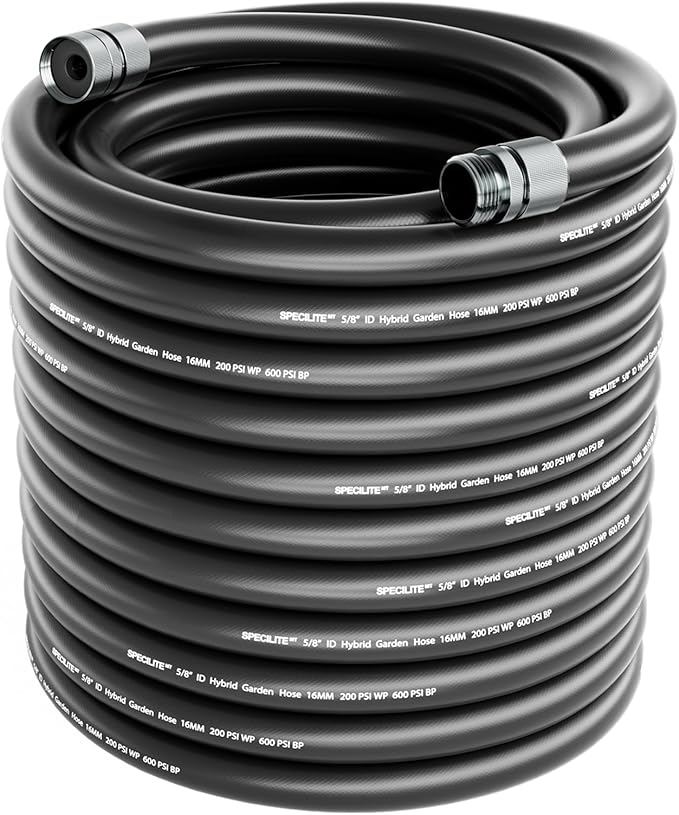 SPECILITE Garden Hose 150 ft x 5/8 in, Custom-Length Water Pipe, Heavy Duty & Flexible Hybrid Rubber Hoses, No Kink, with 3/4'' Male to Female Fittings, Burst 600 PSI, for Yard, Car Wash, Farm, Reels