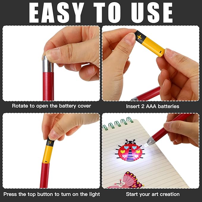 Therwen 2 Pcs LED Weeding Tools for Vinyl with Light Pin Hook Lighted Weeding Pen for Removing Iron on Tiny Vinyl Paper Silhouette Cutting Machines Supply(Red, Blue)