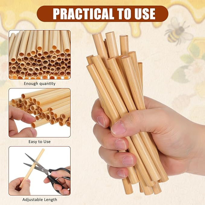 100Pcs Bee House Tubes - Natural Reed Pollinator Tubes for Leaf - Bee Nesting Supplies for Garden Beekeeping and Pollinator Habitat