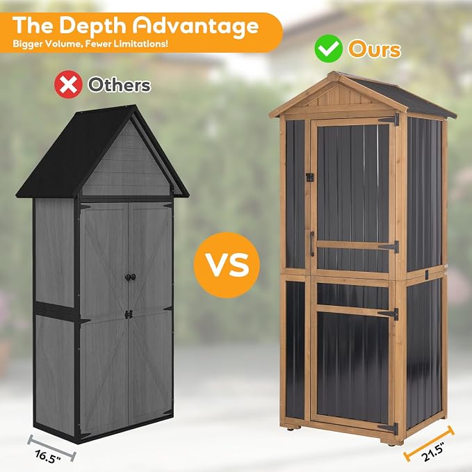 Outdoor Storage Cabinet with Lockable Doors, Wood & Metal Garden Shed, Weatherproof Patio Storage with Adjustable Shelf for Tools, Patio & Backyard Organizer