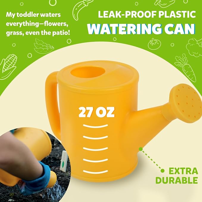 Kids Gardening Set – Toddler Gardening Kit Includes Watering Can for Kids, Shovel, Rake, Plant Stakes, Kids Gardening Gloves, Tote Bag & STEM Learning Gardening Guide Book - Garden Tool Set Blue
