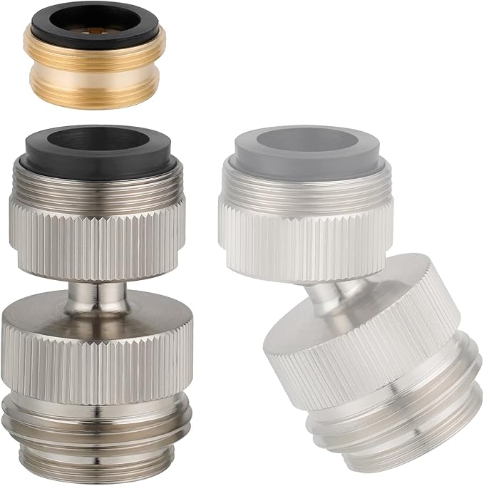 Hibbent Faucet Adapter Kit, Swivel Aerator Adapter to Connect Garden Hose - Multi-Thread Kitchen Sink Faucet to Garden Hose Adapter 3/4 Inch - Brushed Nickel