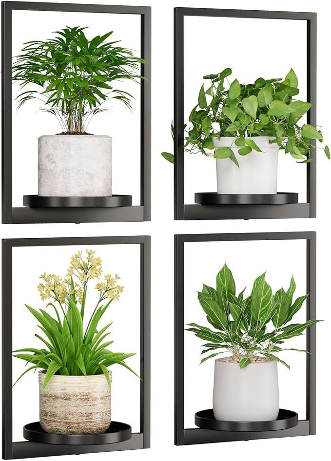 Hanging Planters for Indoor Plants - Aesthetic Photo Frame Style Wall Plant Holder - Metal Window Plant Shelves, Wall Plant Hanger for Lingving Room Home Gardening Wall Decor (4-Pack)