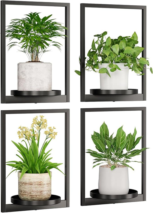 Hanging Planters for Indoor Plants - Aesthetic Photo Frame Style Wall Plant Holder - Metal Window Plant Shelves, Wall Plant Hanger for Lingving Room Home Gardening Wall Decor (4-Pack)