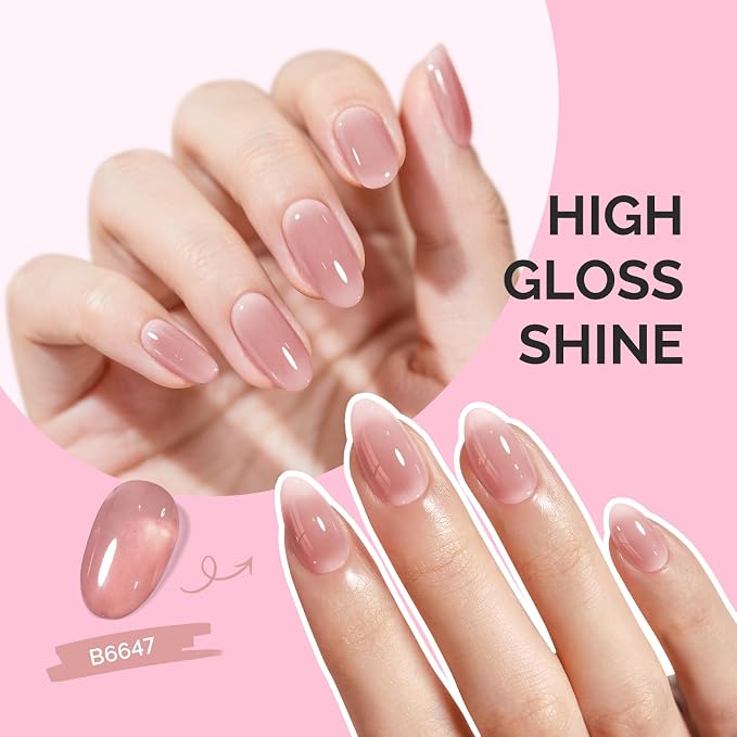 MelodySusie Jeweliver Jelly Gel Nail Polish, 0.5Fl.oz Clear Sheer Pink Gel Polish Soak Off UV LED Light Cure Gift for Women Manicure Nail Art DIY at Home B6647