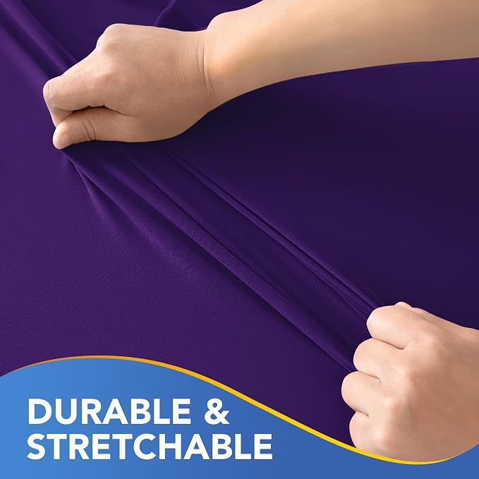 Fitted Tablecloth for 8 foot Rectangle Table-6 Pack Dark Purple Elastic Outdoor Picnic Table Cover-Spandex Stretch Folding Tablecloths 8ft for Camping Dining Room Patio Kitchen Banquet Party