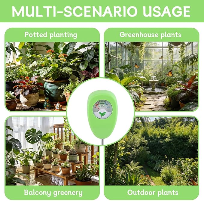 Soil Moisture Meter for Plants Kit, 6.5 in Probe Analog Water Meter No Battery, Includes 25 pH Test Strips and Sample Tube, for Potting Soil and Garden Pots
