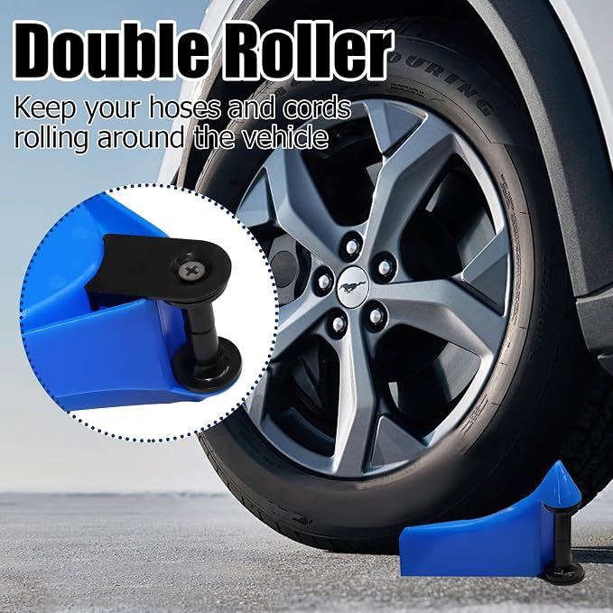 Uenhoy 4 Pack Car Hose Guide for Car Washing, Blue Tire Hose Roller Preventing Stucking and Snagging Under the Wheels, Plastic Wash Tool for Motorcycle Truck SUV RV