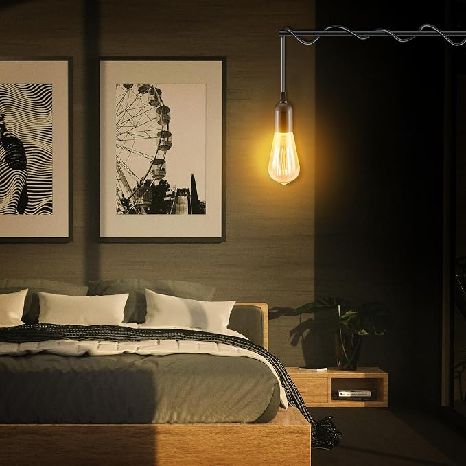 2Pack Plug in Hanging Light Kit, E26/E27 Vintage Hanging Lights with Plug in Cord, Retro Pendant Light Fixture, 12FT Cord with On/Off Switch, Black
