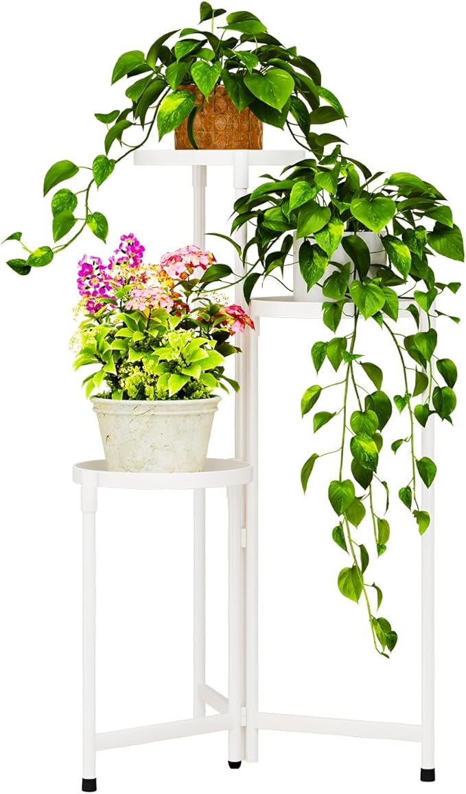 Plant Stand indoor outdoor-3 Tier black Tall Metal Flower Pot Holder 9in Wide Potted Display Rack - Heavy Duty Corner Plant Shelf for Patio Garden Balcony Living Bedroom Room