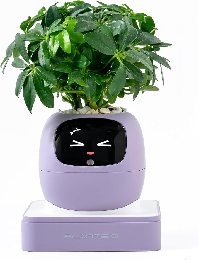 Smart Pet Planter, Smart Plant Pot, With Artificial Intelligence, Time Weather Display, And Multiple Expressions Animation,Lovely Plant Companion, For Desktop Decoration, Gifts,Plant-Free (Violet)