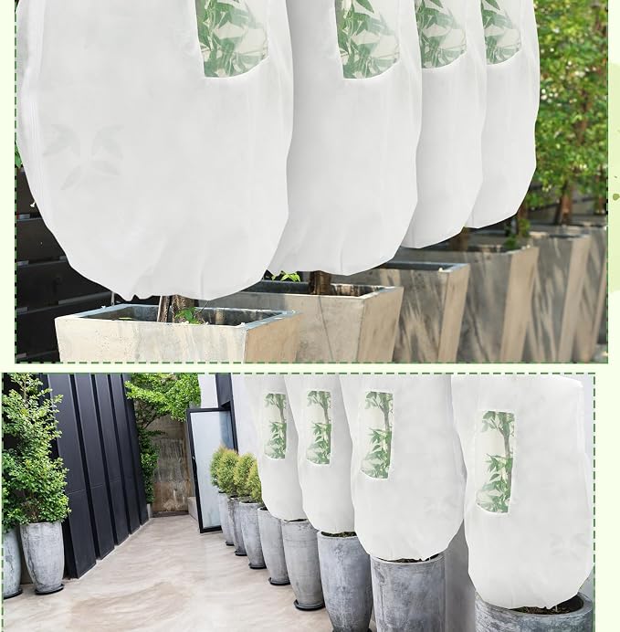 4 Pcs Large Plant Covers Freeze Protection with Viewing Window, Drawstring & Zipper Winter Frost Covers, Shade Cloth for Shrubs, Small Trees, Frost(White,47.24 x 70.87 Inch)