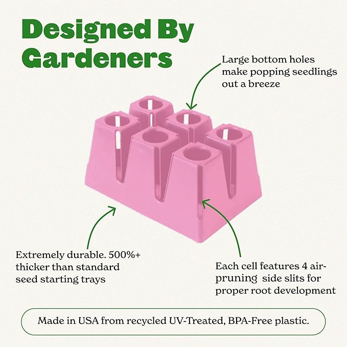 Epic Gardening Reusable Seed Starter Tray - 6 Cell/24 Seedling Starter Trays - Easy Watering, Indoor Greenhouse, Plant Starter, Gardener-Friendly for Seedlings | UV-Treated & BPA-Free - Pink