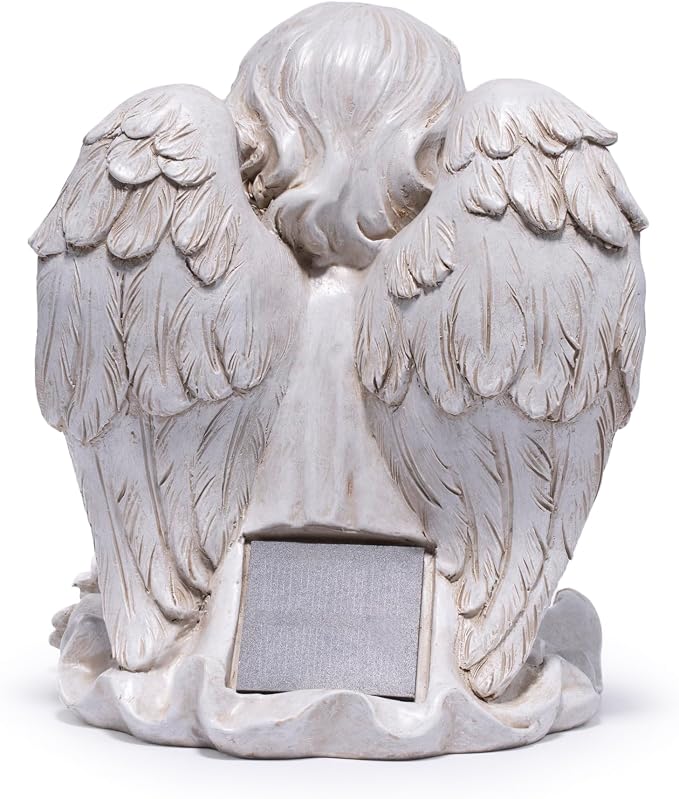 basen Solar Angel Garden Statue with Lighted Wishing Jar, Resin Outdoor Guardian Angel Figurine, Waterproof Lawn Yard Patio Decor, Memorial Sympathy Sculpture for Porch Backyard Gift
