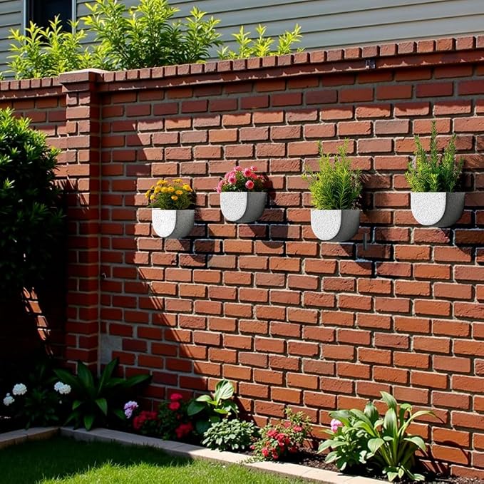 Asnext 2 Pack Wall Hanging Planter Pots for Indoor and Outdoor Plants, 7 Inch Half-Moon-Shaped Plastic Wall Planter, Wall Mounted Succulent Planters (White)