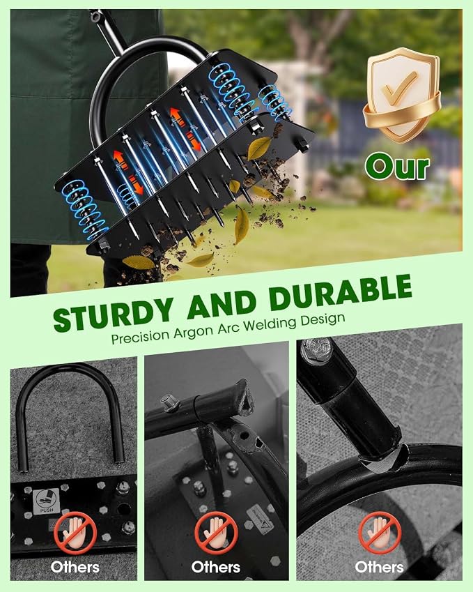 Manual Lawn Aerator Tool, Grass & Yard Aerator, Lightweight 7.7 lb with 21 × 3.5" Steel Spikes, Ergonomic Automatic Reset Design, Deep Soil Aeration for Healthier Lawns