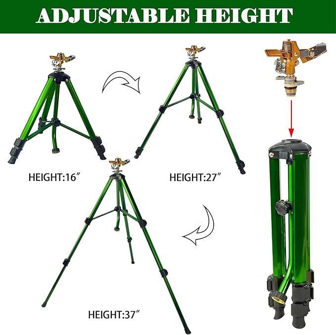 LIULO TOOL Impact Sprinkler on Tripod Base, 6 Pack Tripod Sprinklers with Brass Head, 360 Degree Large Area Irrigation with Extension Legs Flip Locks, Heavy Duty 3/4" Connector for Lawn Yard Garden