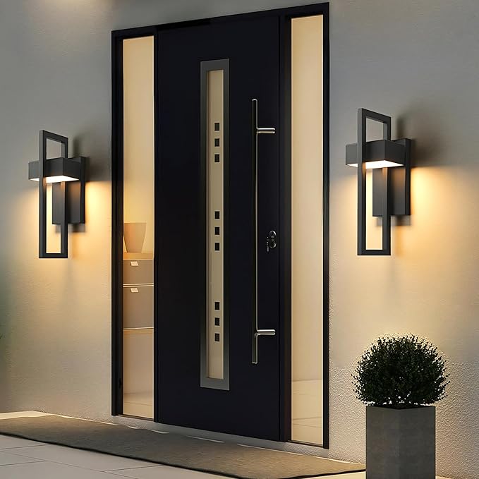 Modern Large Outdoor Wall Lights 3000K Integrated LED Outdoor Wall Sconces Lighting, Exterior Lighting Fixtures Outside Wall Mount Lights for House Porch Front Door Garage, Matte Black 1Pack