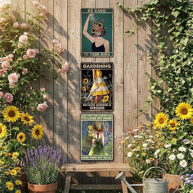 Gardening Gifts for Women, Set of 3 Funny Metal Garden Signs, Outdoor Garden Decor for Outside Yard Patio, Gifts for Gardeners Woman, Vintage Art Accessories, 8x12 Inch (3-Pack Complete Set)
