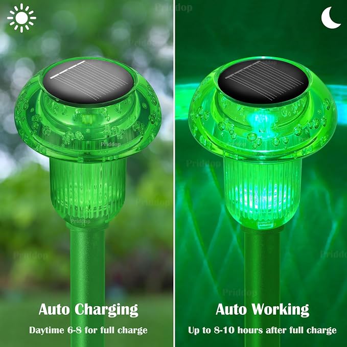 Priddop Solar Lights Outdoor Waterproof 8 Pack LED Green Stake Mushroom | Yard Garden Decorative Pathway Mushroom Outside Landscape Path Lighting Patio Walkway Ground Pattern Halloween Decorations