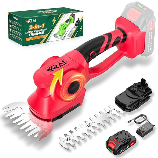 2-in-1 600W Cordless Hedge Trimmer, 21V Battery Operated Trimmer for Bush & Grass, Lightweight Garden Trimmer for Home Use