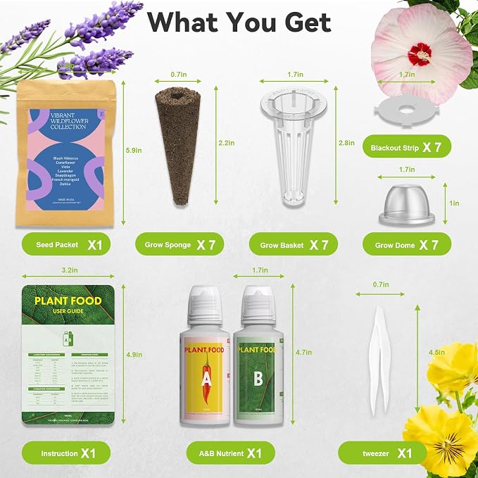 Wild Flower Seed Hydroponic Pod Kit Compatible with Aerogarden, Ahopegarden, Letpot, 7 Pods with Variety Seeds(Blush Hibiscus, Coneflower, Dahlia, Viola, Lavender, French Marigold, Snapdragon)