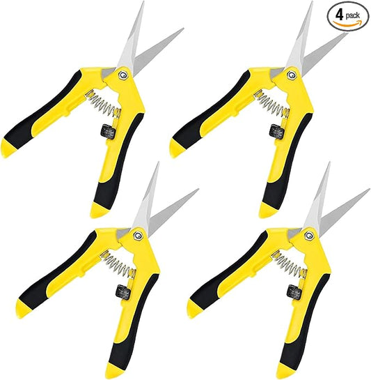 iPower 4Pcs 6.5'' Pruning Shears for Gardening Hand Pruner Trimming Scissors with Straight Stainless Steel Blades for Bonsai, Herb, Bud, Hedge, Yellow