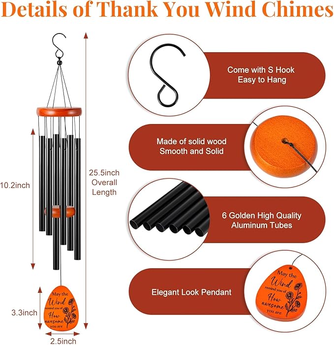 Thank You Gifts for Women, Men, Friendship Gifts, Thank You Wind Chimes,Appreciation Gifts for Family Employee Coworkers Colleague Teachers Nurses