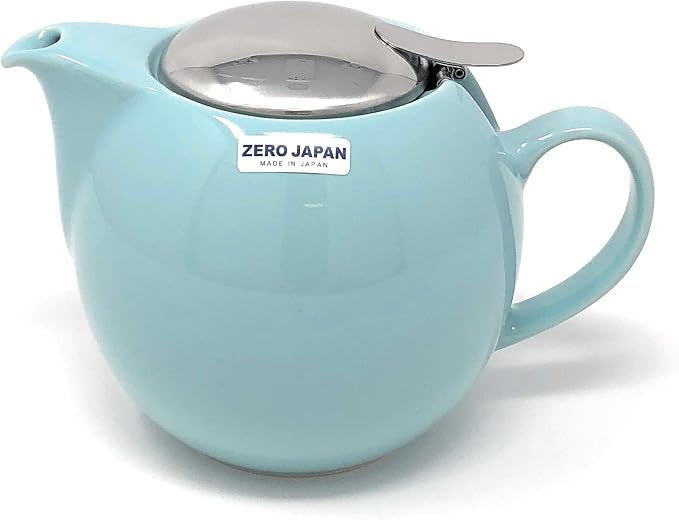 Zero Japan Bee House Round Teapot For One, 24 Oz - Ceramic Tea Pot with Stainless Steel Lid and Infuser, Smooth-Pour Spout, Diswasher and Microwave Safe Tea Pots (Aqua Mist)