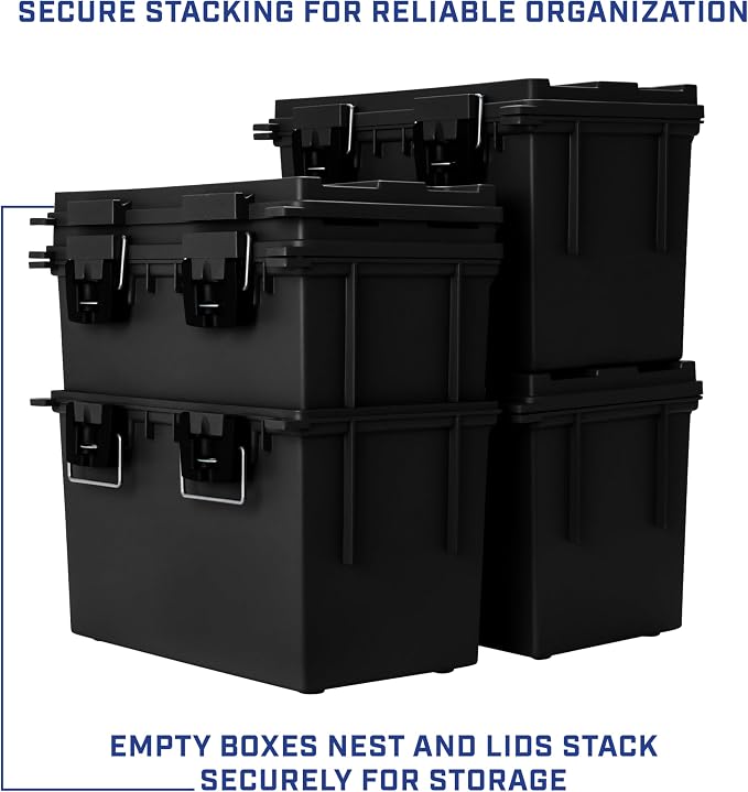 Sheffield 12764 XL Storage Bins With Lids, 4-Pack Stackable Storage Bins, Made in USA, Lockable and Water-Resistant Containers with Lids, Plastic Containers for Home, Classroom, and Dorm