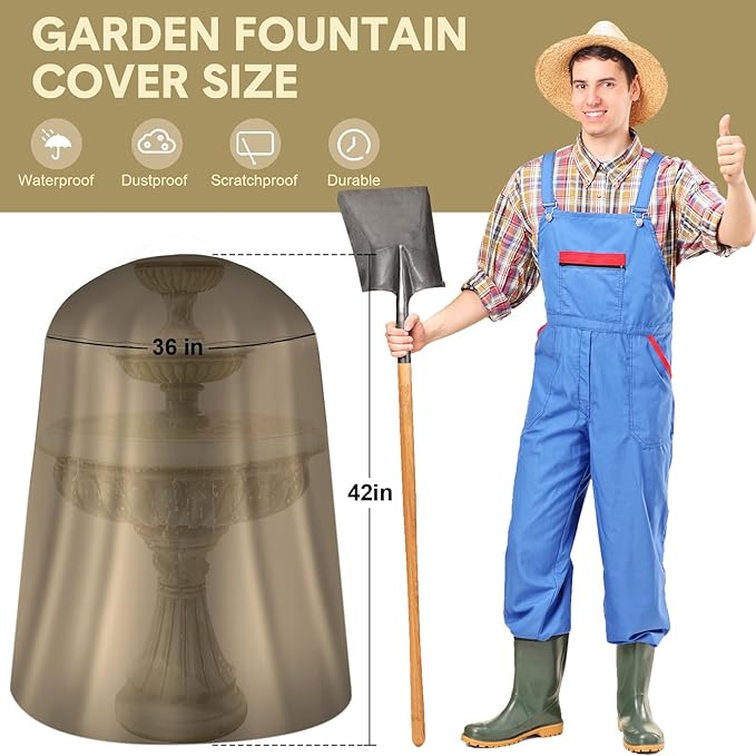 Tatuo Fountain Covers for Winter Waterproof 36"x42" 600d Outdoor Oxford Cloth Garden Fountain Statue Protective Cover with Drawstring for Outdoor Garden Statue
