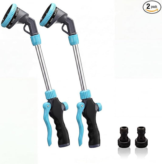 Hushee 2 Pack Garden Hose Watering Wand, 17.7 Inch Metal Watering Wand with 10 Spray Patterns and Shut Off Valve, Hose Sprayer Nozzle for Hanging Baskets Shrubs Plants Garden Lawn(Blue)