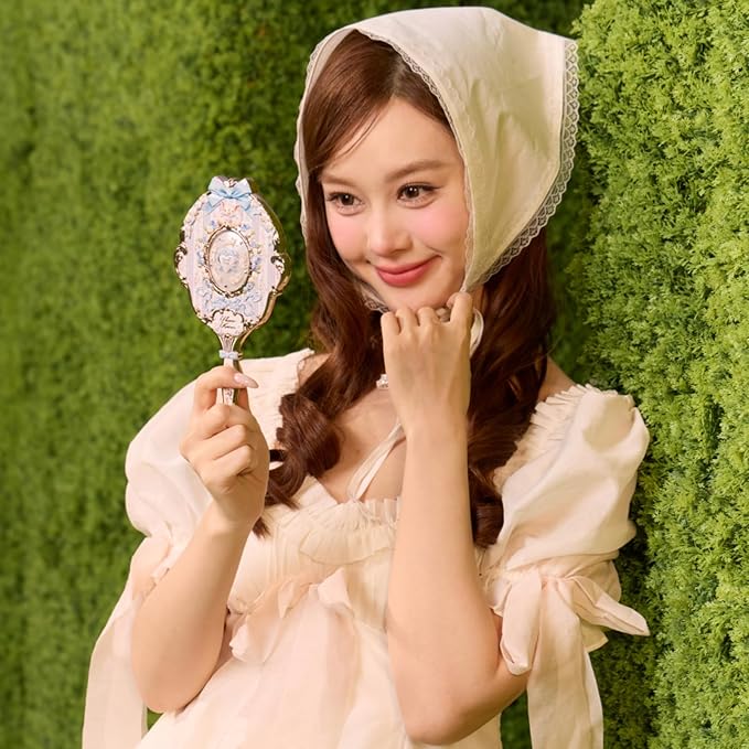 Flower Knows Bunny Garden Collection Hand Mirror,Vintage Portable Handheld Mirror,Fancy & Pretty Princess Mirror with Long Handle,Gift for Girls(Cloudy Blue)