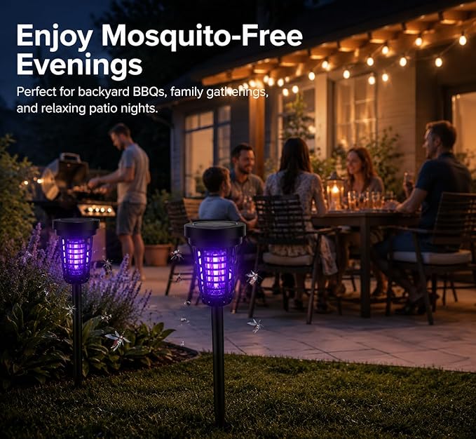 4PCS Solar Mosquito Zapper Outdoor, Bug Zapper Outdoor Solar with UV Light, Bug Zapper Repellent Trap, Outside Bug Repellent Trap Used to Keep Gnat Small Flying Mosquitoes Insect Away (4 Units)