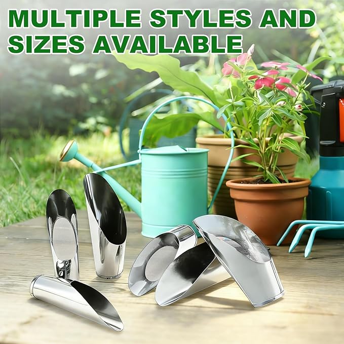M METERXITY 1-Set Bonsai Soil Scoops, 2.4inch/6cm Stainless Steel Garden Soil Scoop Bucket Shovels and Soil Sifter for Transplanting/Flower Planting, Small Gardening Tools [Silver Tone]