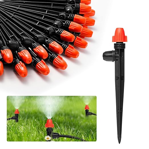 360° Adjustable Drip Spray Emitters for 1/4" Tubing, 30pcs | Lock Barb Parts, with Stake