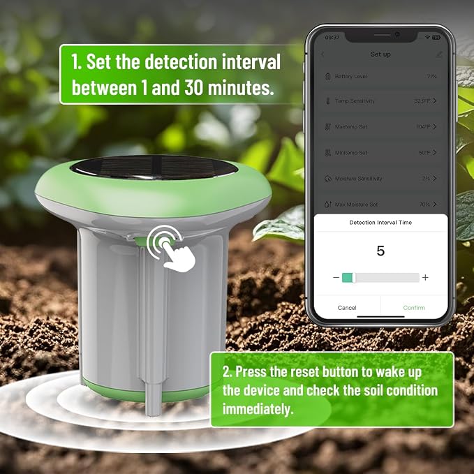 Smart 3-in-1 Soil Moisture/Temperature/Fertility Meter for Garden/Farming/Lawn, Soil Test Kit for Plant, GreenVation Digital Soil Sensor with Tuya/Smart Life APP Push Notification