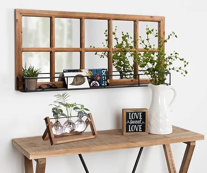 Kingbuy Plant Propagation Station, 3 Glass Bulb Vases with Wooden Stand | Boho Desktop Terrarium, Hydroponics, Home Office Window Sill Decor, Gift for Women Plant Lovers