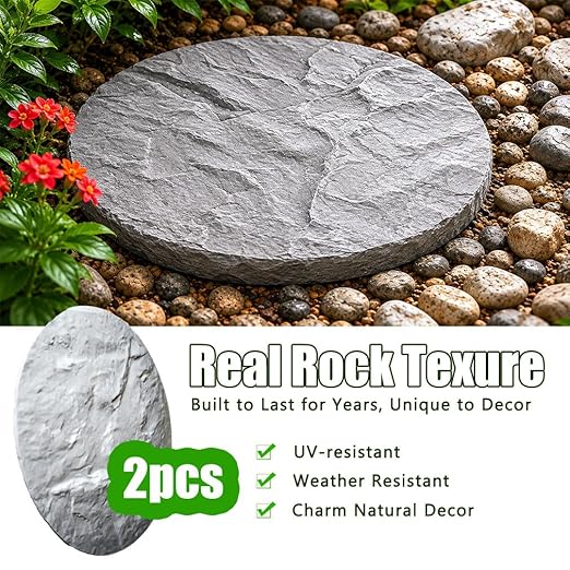 8PCS Stepping Stone & Flagstone Mold Set, Reusable 11.8inch Concrete Paver Molds + 2PCS Flexible Rock Texture Stamps, Garden Outdoor Walkway DIY Paving Craft Stones/Cement Not Included