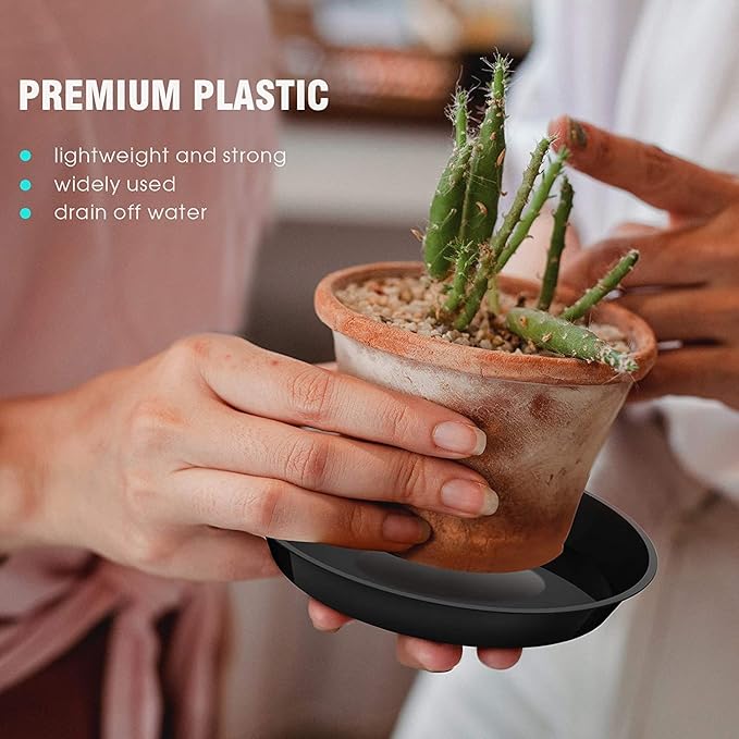 6 Pack Plant Saucer 12 14 16 18 20 22 Inch Plastic Plant Tray, Sturdy and Durable Flower Pot Container Accessories Plant Pot Saucers for Indoor and Outdoor (22 Inch, Black)