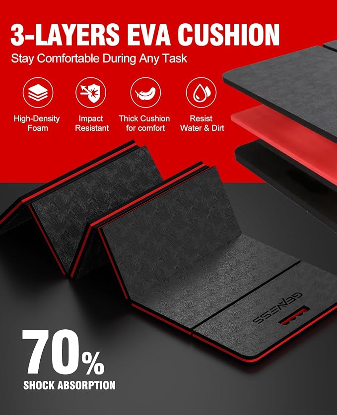 Foldable Kneeling Pad, 47.2" Large Supportive Mechanic Mat with Handle & Storage Strap, Extra Thick Comfortable Foam Knee Pad for Gardening, Garage, Workshop Repairing